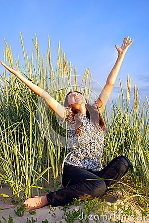 Girl enjoy the sun Stock Photo