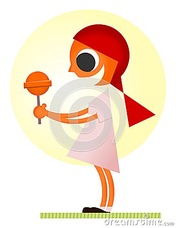 Girl Excitedly Holding Candy Vector Illustration