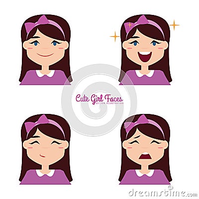 Girl Expression Faces Vector Illustration