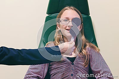 Girl during eye test Stock Photo