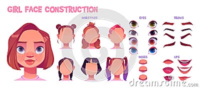 Girl face construction, avatar creation with parts Vector Illustration