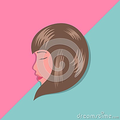 girl face cute style isolated on punchy pastel pink and light blue background. Vector Illustration