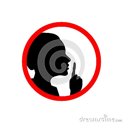 Girl face profile with hand, shhh forbidden icon on white, please keep quiet sign Vector Illustration