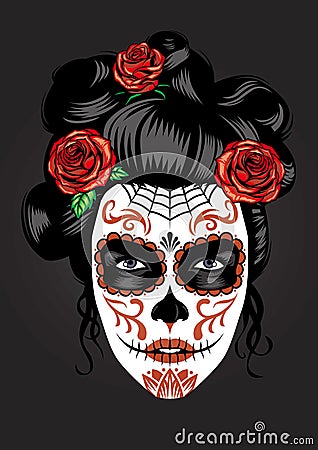 Girl face in sugar skull make up Vector Illustration