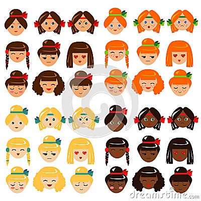 Girl faces emotions collection Vector Illustration