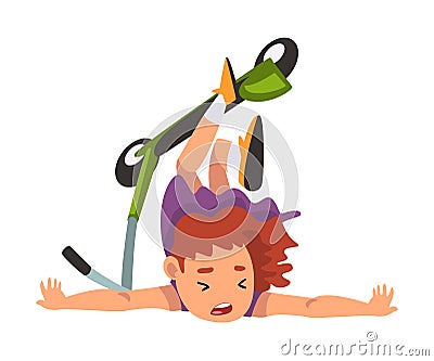 Girl Falling off Kick Scooter, Eco Transport for Children, Summer Outdoor Activity Cartoon Vector Illustration Vector Illustration