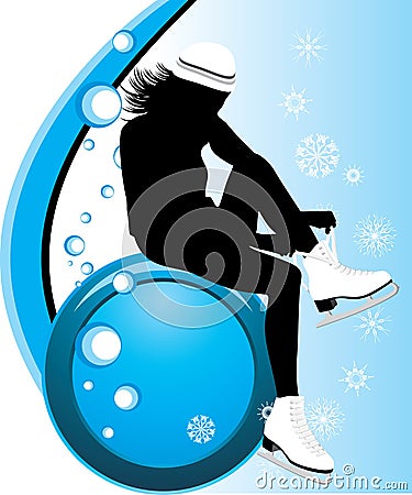 Girl fasten the figure skates Vector Illustration