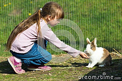 Girl feeding rabbit Stock Photo