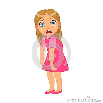 Girl Feeling Bad And Weak,Sick Kid Feeling Unwell Because Of The Sickness, Part Of Children And Health Problems Series Vector Illustration