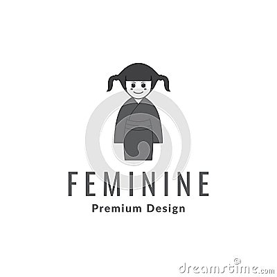 Girl feminine cartoon with dress kimono logo design vector graphic symbol icon sign illustration creative idea Vector Illustration