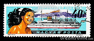 Girl, ferry Beloiannisz, Tihany Abbey, Summer Resort Siofok, Editorial Stock Photo