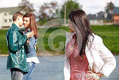 Girl in a fervent feelings for his girlfriend Stock Photo