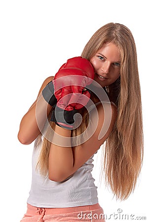 Girl in fighting gloves Stock Photo