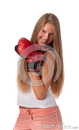 Girl in fighting gloves Stock Photo