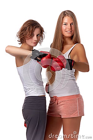 Girl in fighting gloves Stock Photo