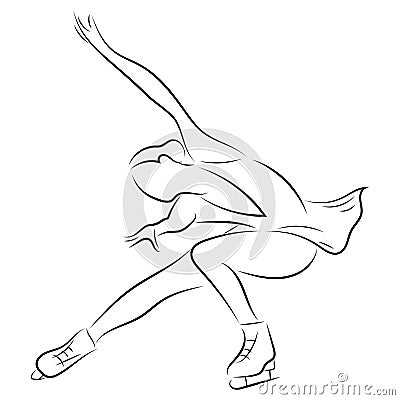 Girl figure skater. Figure skating. Black and white illustration of a figure skater. Winter sport. Linear art. Vector Illustration