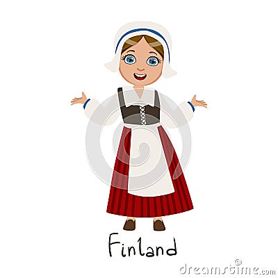 Girl In Finland Country National Clothes, Wearing Bonnet And Corset Traditional For The Nation Vector Illustration