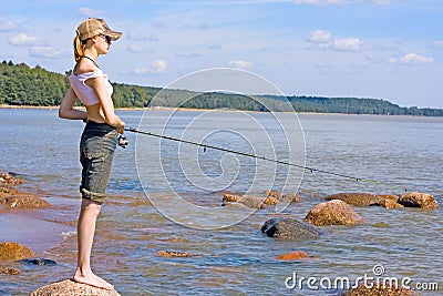 Girl fishing Stock Photo