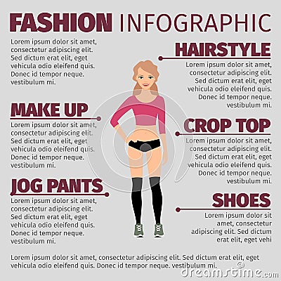 Girl in fitness clothes fashion infographic Vector Illustration