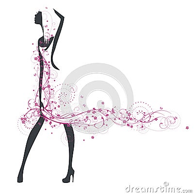 Girl in floral dress Vector Illustration