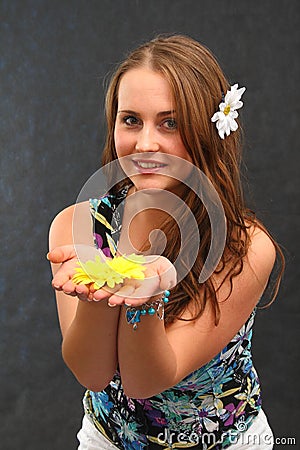 Girl with a flower Stock Photo
