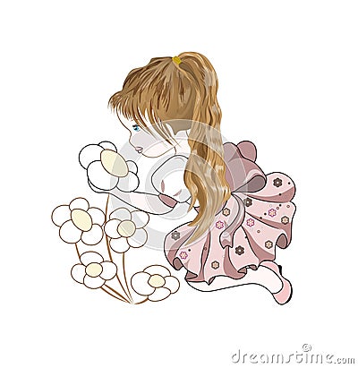 Girl and flower Vector Illustration