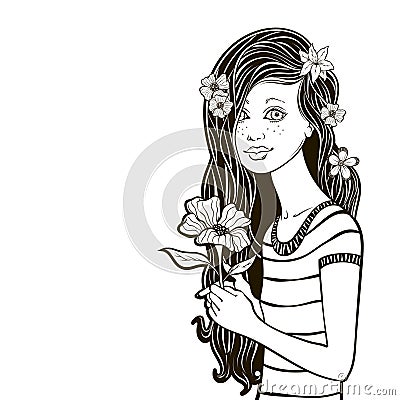 3Girl with flower Vector Illustration