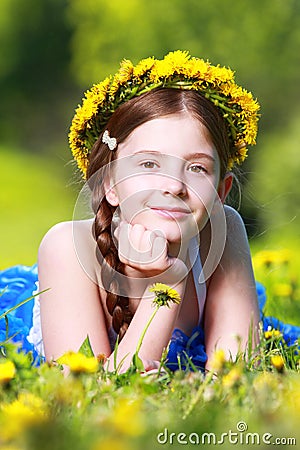 Girl with flower crown Stock Photo