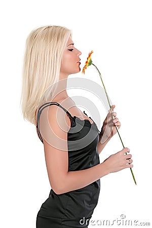 The girl with a flower Gerbera Stock Photo