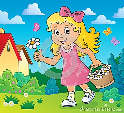 Girl with flower theme image 2 Vector Illustration