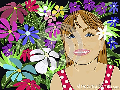 Girl in flowers Vector Illustration