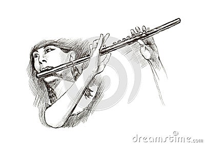 Girl with flute Stock Photo