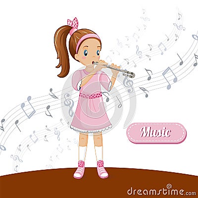 Girl flute talent music concept background, cartoon style Vector Illustration