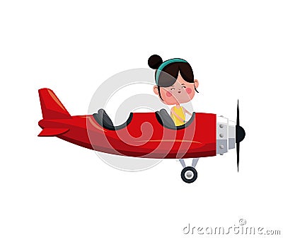 Girl fly red airplane love day Vector Illustration