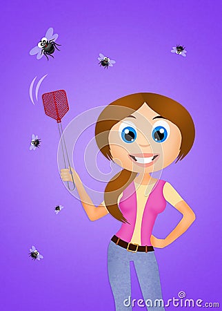 Girl with the fly swatter Stock Photo