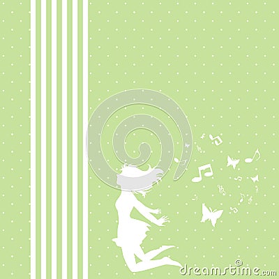 A Girl Flying, Enjoyment, Music, Grass Green Stock Photo