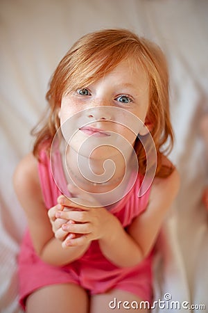 The girl folded her hands Stock Photo