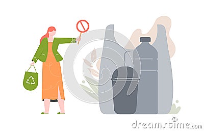 Girl follows a conscious lifestyle in an eco style Vector Illustration