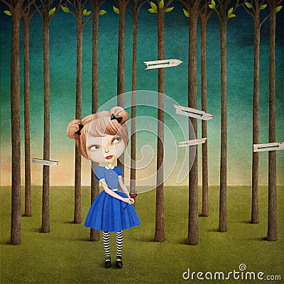 Girl in the forest Cartoon Illustration