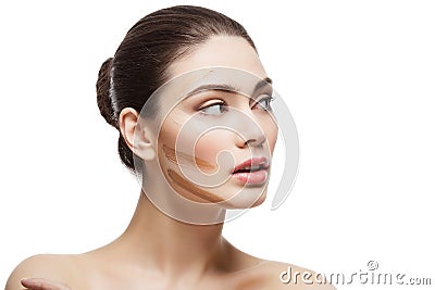 Girl with foundation cream on face Stock Photo