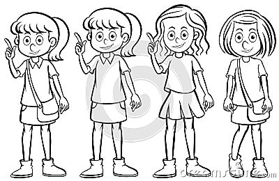 Girl in four different costumes Vector Illustration