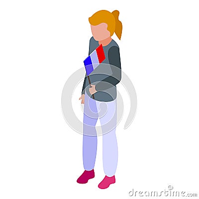 Girl France flag icon isometric vector. Kid french Vector Illustration