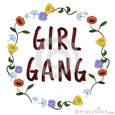 Girl gang. Hand lettering illustration. Cartoon Illustration