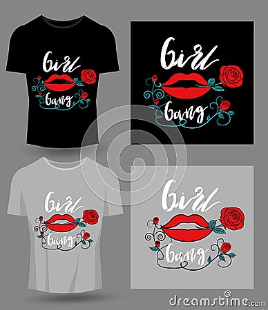 Girl gang typography for t-shirt print, product, brochure, cover, poster, patch, fabric, rock style, vintage Vector Illustration