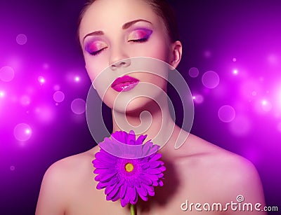 Girl with gerbera flower Stock Photo