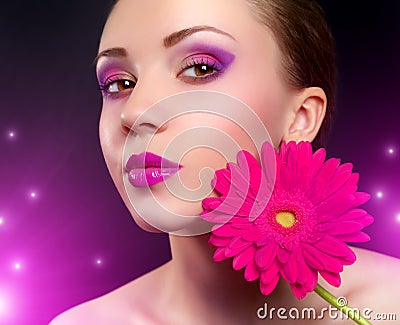 Girl with gerbera flower Stock Photo