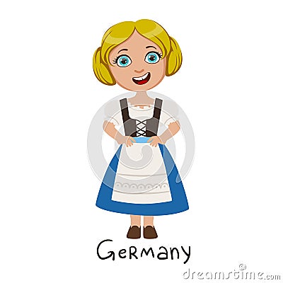 Girl In Germany Country National Clothes, Wearing Blue Skirt And Corset Traditional For The Nation Vector Illustration