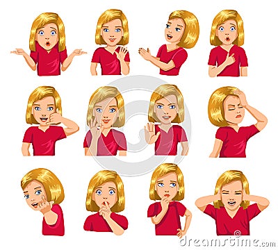 Girl gestures and facial expressions Vector Illustration