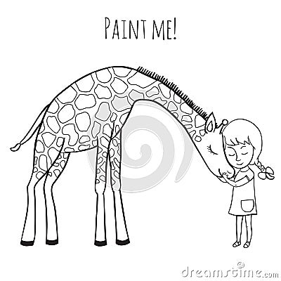 Girl and giraffe Vector Illustration