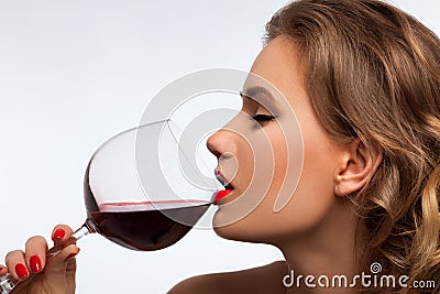 Girl with glass of wine Stock Photo